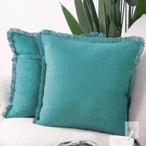 New MADIZZ Set of 2 Suede Throw Pillow Covers with Fringe Tassels 20x20 Inch Teal Soft Decorative Cushion Cover for Sofa Bedroom Pillow Shell