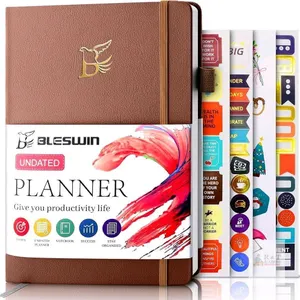 New Bleswin Undated A5 Weekly, Vegan Leather Hardcover Planner with Sticker Tabs, Organizer Notebook, Weekly Goals Planner, Daily Planner, To Do List,