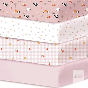 New Lumono 4-Pack Fitted Crib Sheets, 28" × 52" + 8", Rustic, Ranch-Pink, Perfect Fit, Ultra-Soft Microfiber Fabric, Charming Design, Great Value 4-Pa