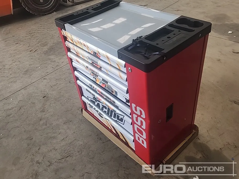 Unused Boss Roller Tool Chest, 7 Drawer, Side Storage Compartment, 258 Piece Tool Set (Red) (Damaged)