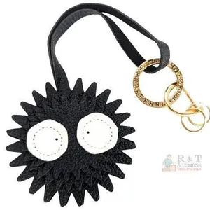 Adorable New PU Leather Soot Sprite Makkuro Kurosuke Studio Ghibli-Style Anime Purse Bag Charm With Keychain, 3" Diameter on 6" Strap