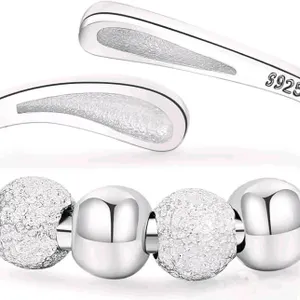 New Stamped S925 Adjustable Split-Back Anxiety Rings for Women Sterling Silver Rings Adjustable Stress Spinner Rings with Beads Fidget Rings for Anxie
