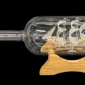 Classic Handblown Glass 3-Mast Ship In A Bottle With Stand, 12.5" Long, No Chips or Cracks