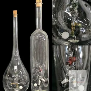 Pair of Intricately Handblown Hungarian Clear & Coloured Glass Soccer Player Carafe & Wine Bottle, Up To 12.5" Tall, No Chips or Cracks