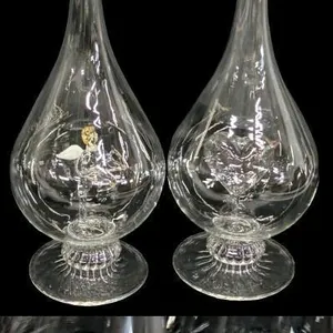 Pair of Love-Themed Handblown Hungarian Glass Carafes : Figural Cupid & 3D Heart With Arrow Shot Through, 12" Tall, No Chips or Cracks