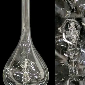 Wowsers! Delicately Handblown Hungarian Nude Big Breasted Woman Holding Bunch of Grapes Glass Carafe, 12.25", No Chips or Cracks