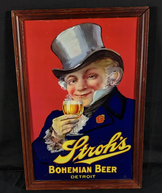 PRE PRO TIN SIGN STROH'S BOHEMIAN BEER DETROIT MICHIGAN