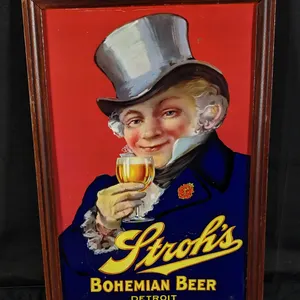 PRE PRO TIN SIGN STROH'S BOHEMIAN BEER DETROIT MICHIGAN