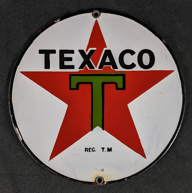 8" PORCELAIN LUBESTER SIGN TEXACO OIL COMPANY "BLACK T"