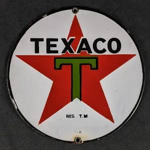 8" PORCELAIN LUBESTER SIGN TEXACO OIL COMPANY "BLACK T"