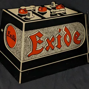 NOS DIE CUT TIN FLANGE SIGN EXIDE BATTERIES BATTERY