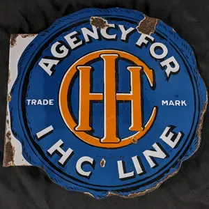DIE CUT PORCELAIN FLANGE SIGN AGENCY FOR IHC LINE INTERNATIONAL HARVESTER COMPANYDSP,