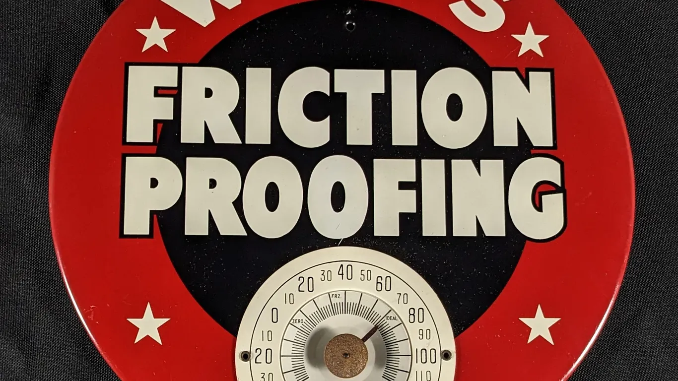 TIN THERMOMETER SIGN WYNN'S FRICTION PROOFING