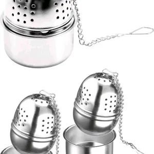 3 New Oval Tea Infusers / Tea Balls With Catch-Cups, Stainless Steel Diameter 4.3 cm