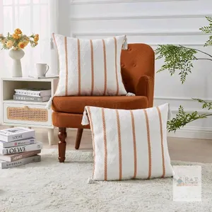 New Boho 20x20 Pillow Covers Set of 2 Western White Decorative Bed Throw Pillows Vintage Couch Sofa Cushion Covers Stripe Patterned Coastal Decor for 