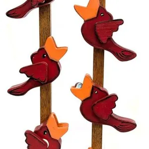 Handmade Folk Art Wooden Cardinal Bird Dropper Marble Run / Kinetic Art 21.25" Tall