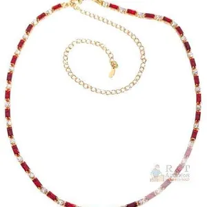 Vibrant Red & Clear Stone Tennis Line Necklace, 13.25" Long With 6.5" Extension, Non-Magnetic, No Stamps Found