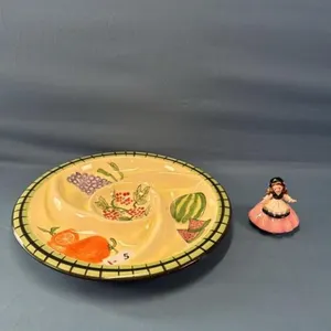 13IN VEGGIE TRAY WITH A SMALL LADY FIGURINE