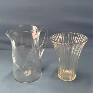 8.5IN TALL ETCHED GLASS PITCHER