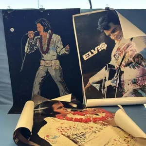 (4) ELVIS POSTERS AND AN ELVIS FELT WALL HANGING