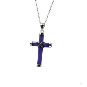 WITH APPRAISAL Sterling Silver Natural Amethyst (5ct) Cross Pendant with Sterling Silver Chain, comes with APPRAISAL $515.00.