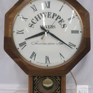 Vintage United Clock Corp. SCHWEPPES MIXERS Electric Wall Clock, Chime, Wood Case, c.1960s-70s