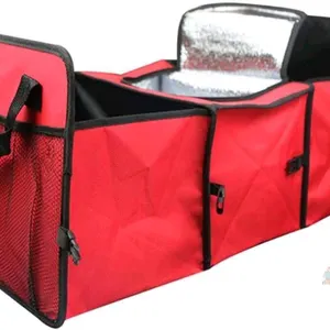 New Car Trunk Organizer Dofover Foldable Multi Compartment Auto Car Oxford Cloth Trunk Storage Bag Box with Cooler Bag (Red)