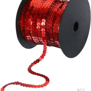 New 100 Yards x 0.24 Inch Flat Sequin Strip Laser Sequins Fabric Paillette Spangle Sequins Trim for Crafts DIY Sequin Fringe Sewing Bling Red