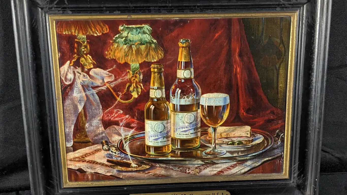 PRE PROHIBITION TIN PRIDE BEER SIGN GETTELMAN BREWING CO MILWAUKEE WISCONSIN WI WIS
