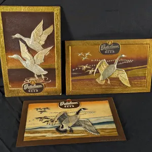 1948 TO 1950 FIBRE SIGNS (3) GETTELMAN MILWAUKEE BEER CANADIAN GEESE & MALLARD DUCKS WISCONSIN WIS WI