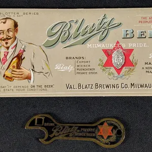 PRE PROHIBITION BLATZ PRIVATE STOCK BEER BOTTLE OPENER & NO 2 INK BLOTTER MILWAUKEE WISCONSIN WI WIS