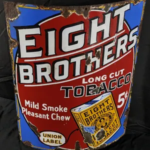 PORCELAIN CORNER SIGN EIGHT BROTHERS LONG CUT TOBACCO 5¢