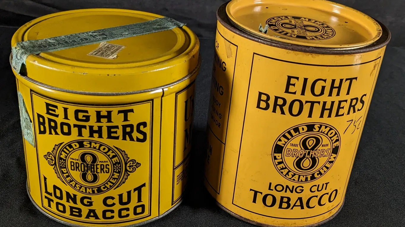 2 TIN LITHO EIGHT 8 BROTHERS LONG CUT TOBACCO TIN CANS