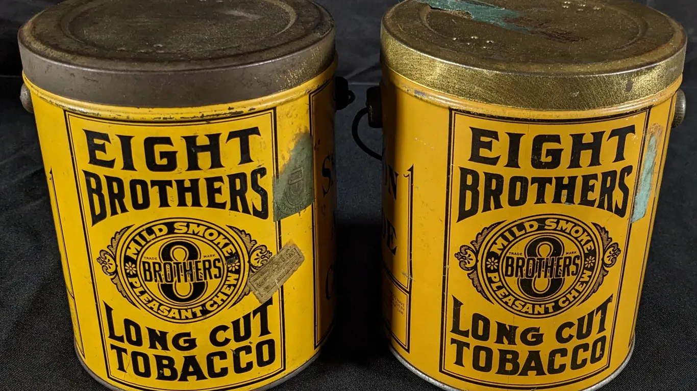 2 TIN LITHO EIGHT 8 BROTHERS LONG CUT TOBACCO TIN CANS