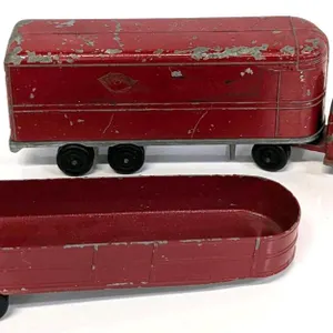 3pcs Vintage Diecast RALSTOY : #3 Truck Cab, #4 Red Trailer & Fruehauf Grain Trailer, 3.25" - 6.25" Long