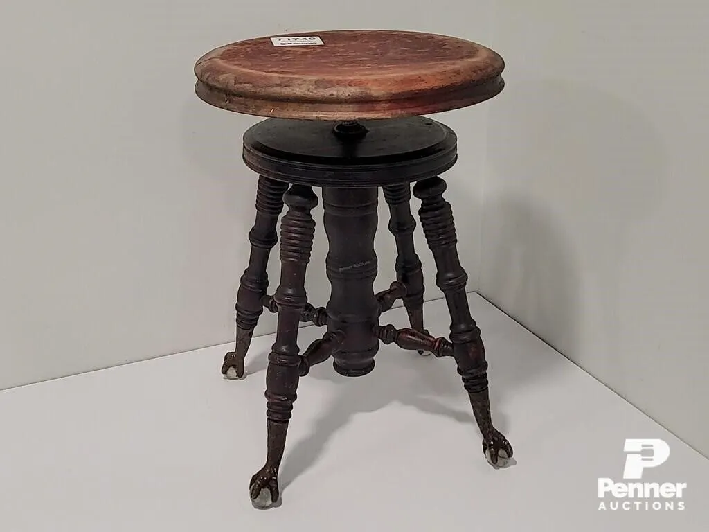 Vintage Piano Stool w/ Glass Ball Claw Feet