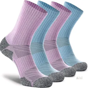 New Size MED Unisex 4-Pack Blue/Purple CWVLC Crew Hiking Socks, Cushion, Moisture Wicking, Arch Compression Boot Socks