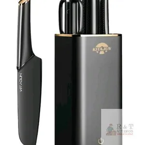New - KITAJUN Smart Kitchen Knife Set with holder , Stainless Steel 6 Knives Built-in sharpening rod. Smart Knife block keep cleaning and drying，kitch