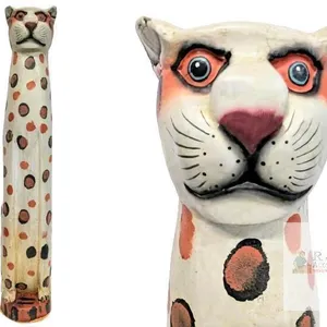 Huge 37.5" Tall Balinese Hand-Carved & Painted Timber Cat Totem Figure