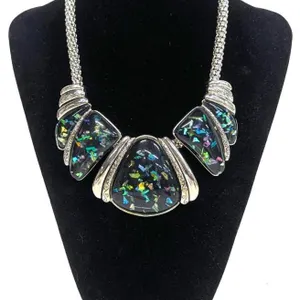 Large Chunky Abalone Shell Suspended in Acrylic Statement Necklace 19" Long