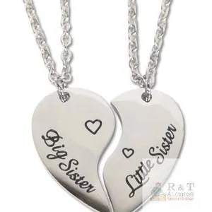New 2pc Matching Big Sister / Little Sister Heart Love Sistership Friendship Nechlaces, 22" Long Each