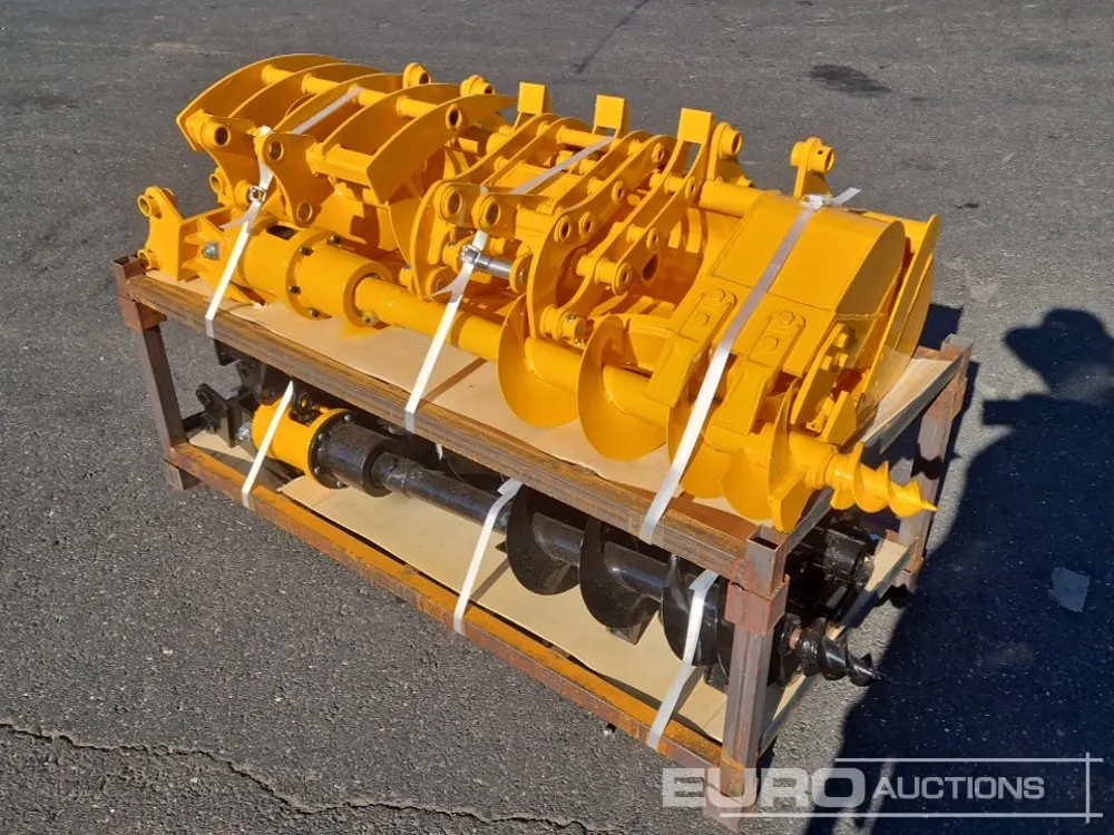 Unused 2026 GIYI Qty (8) Rake, Ripper, Graber, 12" Auger, 16" Auger, 8" Narrow Bucket, 24" Bucekt, 32" Bucket to suit Mini Excavator (2 of)
