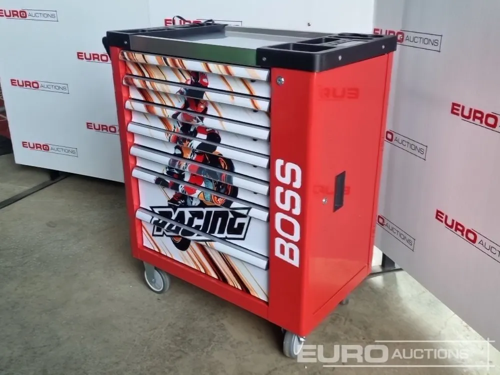 Unused Boss Roller Tool Chest, 7 Drawer, Side Storage Compartment, 258 Piece Tool Set (Red)