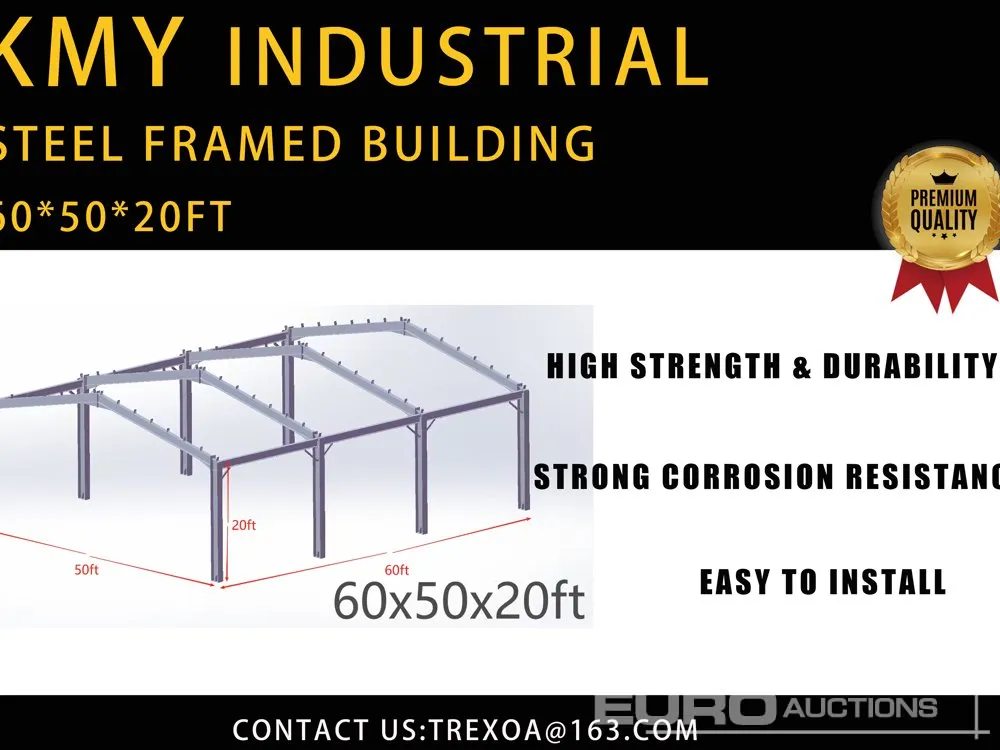 Unused 2025 KMY Industrial Galvanized Steel Framed Building 60' x 50' x 20'