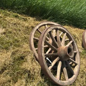 (2) 3.5FT WOODEN SPOKED WAGON WHEELS