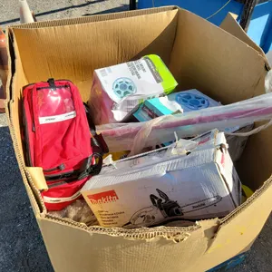 Box full of helmets,2 wall mount hose reel,chainsaw,medical bag and paddle