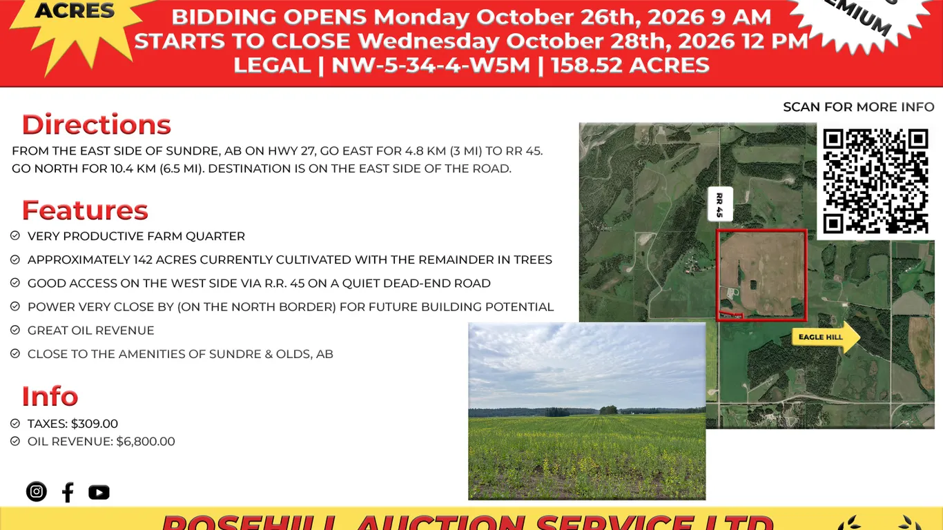 Macklin Land Auction - NW-5-34-4-W5M - 158.52 acres m/l