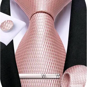 New DiBanGu Men's Blush Pink Ties Wedding Plain Necktie Pocket Square Cufflink Tie Clip Set