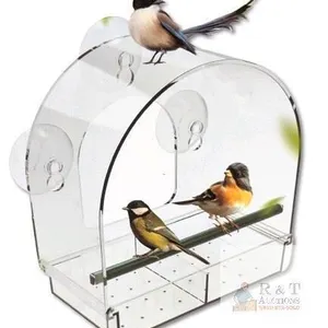 New Sunally Window Bird Feeder SN-WBD04 Easy Bird Watching, With Perch & Removable Seed Trays 8" × 8"