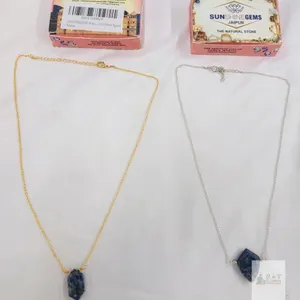 NEW Sunshine Gems Moss Agate Pendant Necklace with Hexagonal Point Stone, 18" Chain, Gold & Silver Tones